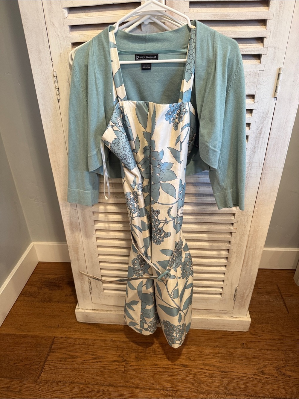 Jessica Howard Blue Floral Jumpsuit with Light Blue Bolero